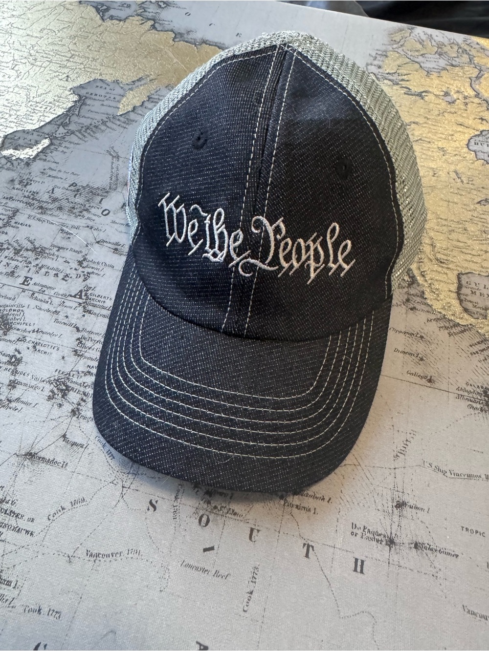 Mountain Up We The People Trucker Hat USA Flag Mesh Snapback Patriotic Black